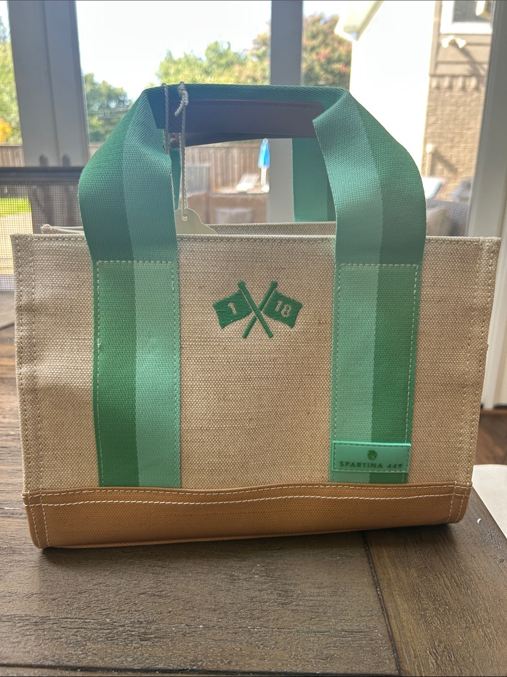 Spartina 449 Armada Crossbody Tote with Green Straps